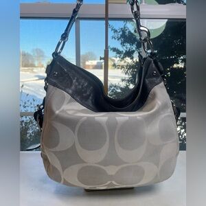 Coach Large Zoe Hobo Bag in Gray Signature Jacquard Canvas
